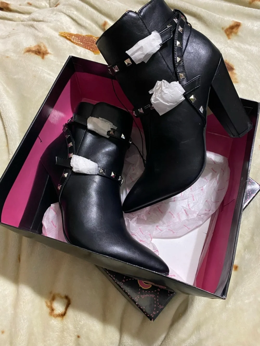 Betsey Johnson Black Studded Strap Ankle Booties - Picture 4 of 7